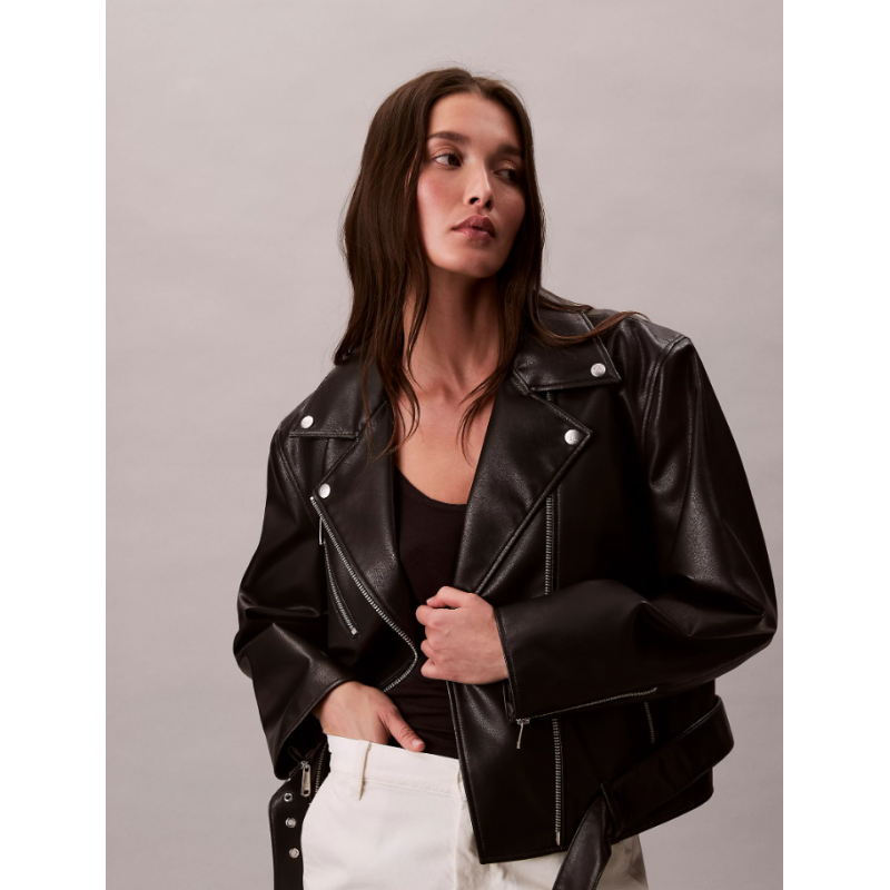 LV044C532G BAE FAUX LEATHER MOTO JACKET W/BELT