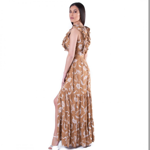 AN3714 BEIGE  GLAMOROUS DRESS