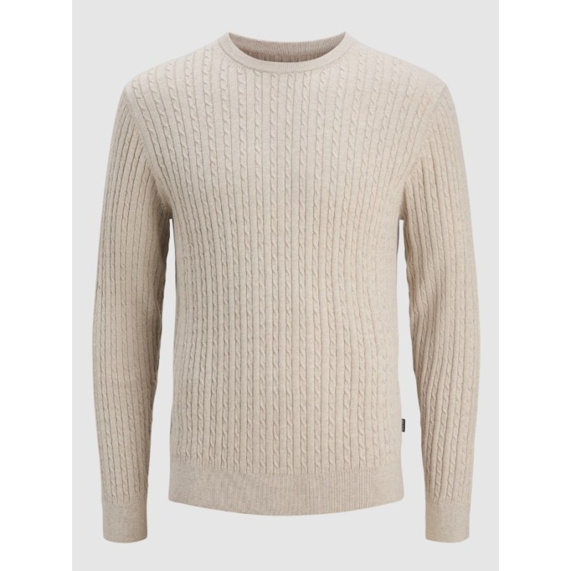 12278785 JJEEMIL KNIT CABLE CREW NECK MOOS