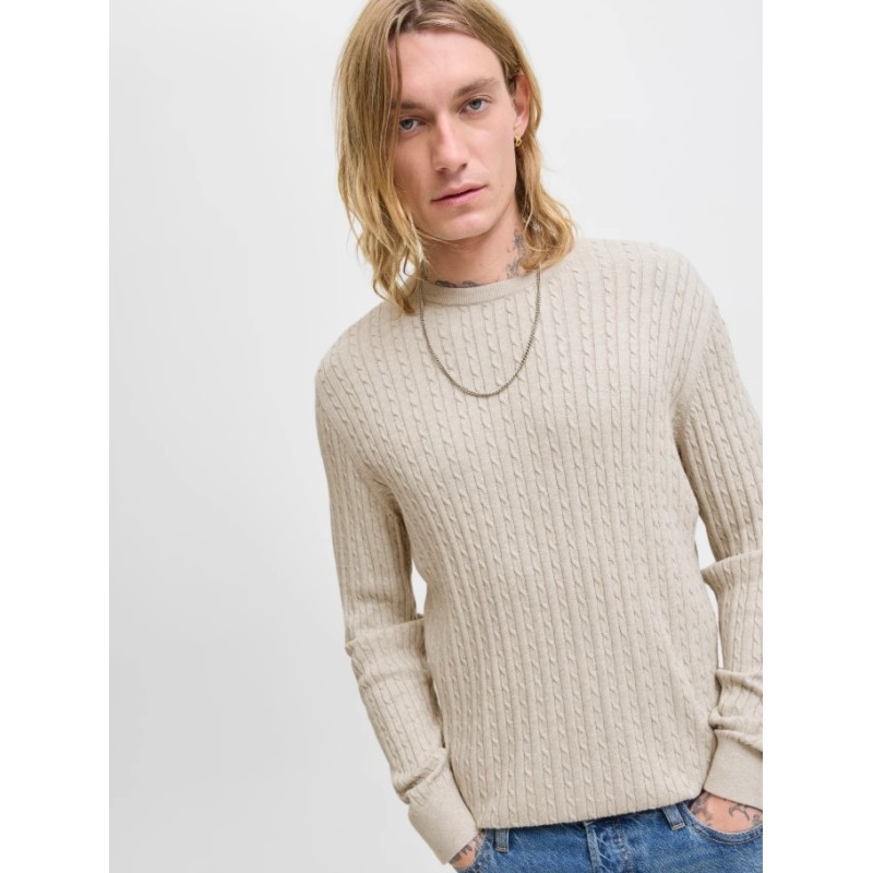 12278785 JJEEMIL KNIT CABLE CREW NECK MOOS