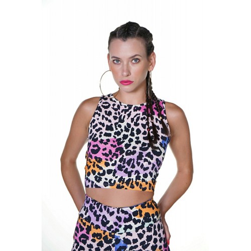 KKW3611602 K&K W ANIMAL PRINT CROSSED TANK TOP