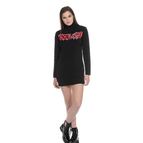 KKW3713022 K&K W GOTH LOGO TURLENECK DRESS KNIT