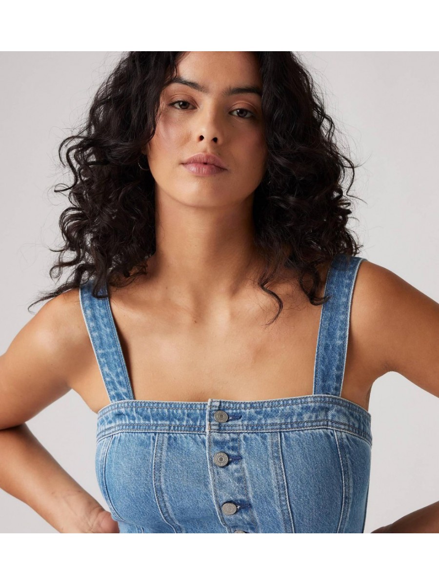 001WE-0001 ICONIC BUTTON THRU DRESS MED INDIGO