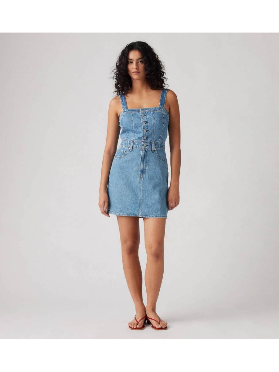 001WE-0001 ICONIC BUTTON THRU DRESS MED INDIGO