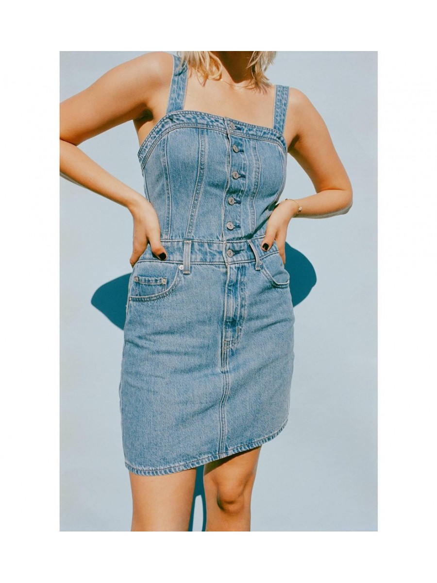001WE-0001 ICONIC BUTTON THRU DRESS MED INDIGO