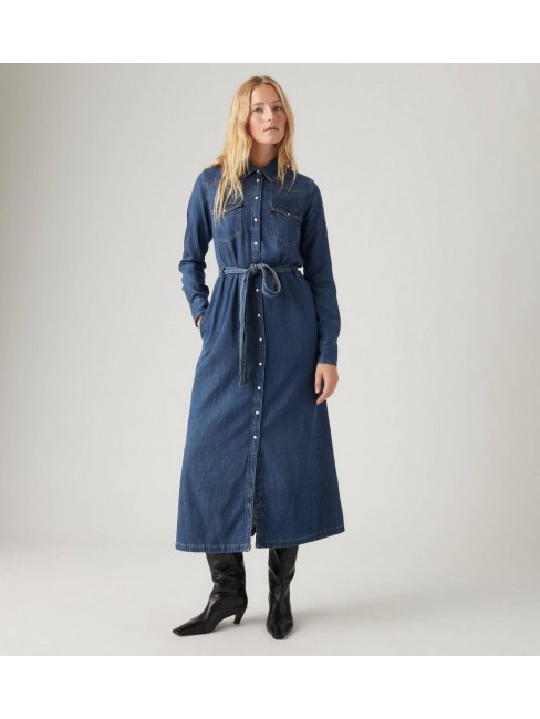 A8658-0000 QUINNEY DENIM DRESS DARK INDIGO