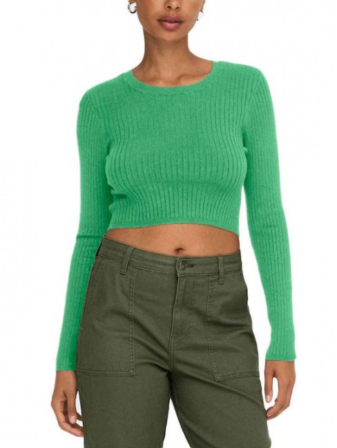 15306048 ONLKAROL LS CROP O-NECK KNT NOOS GREEN