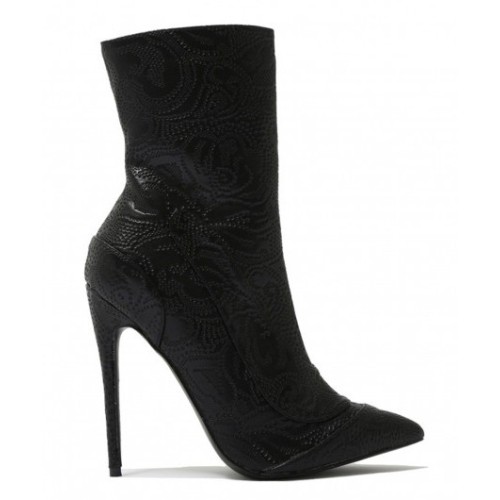 ΜΠΟΤΑΚΙ ΜΑΥΡΟ  Public Desire Women's Regal Lace Up Side Embossed Ankle Boots