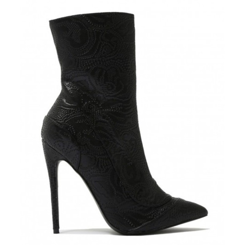 ΜΠΟΤΑΚΙ ΜΑΥΡΟ  Public Desire Women's Regal Lace Up Side Embossed Ankle Boots