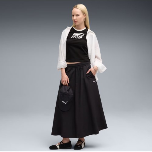 633438 01 T7 WOVEN MIDI SKIRT