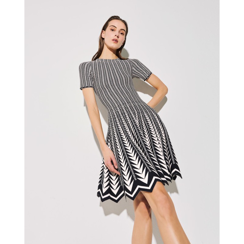TM0737 ALAIA KNIT DRESS BLACK/OFF WHITE