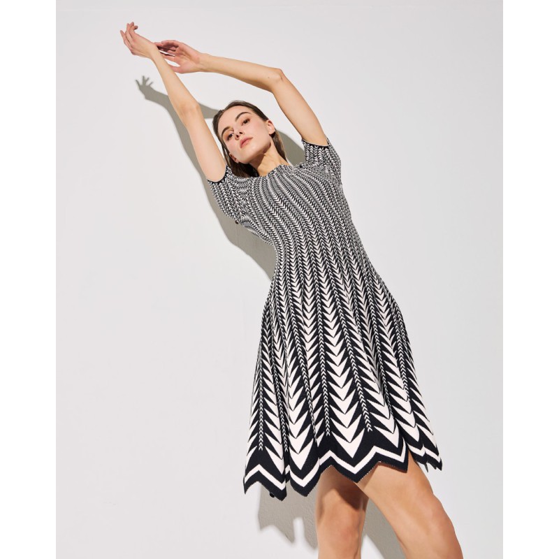 TM0737 ALAIA KNIT DRESS BLACK/OFF WHITE