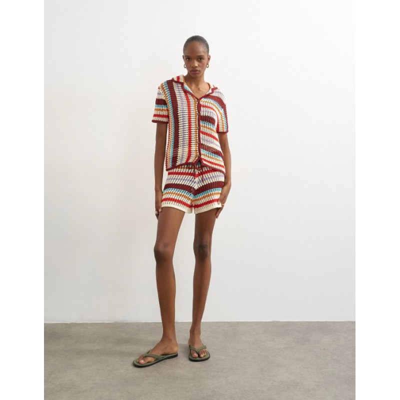 31001103 TSKAIA HR CROCHET STRIPPED KNIT SHORTS