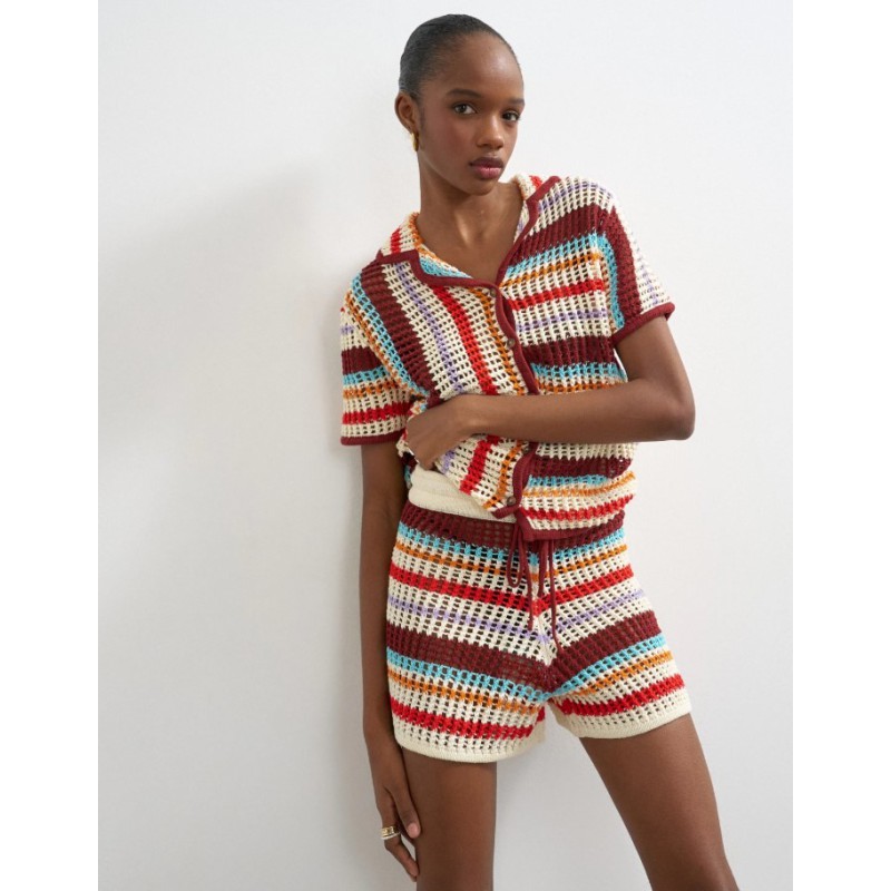 31001103 TSKAIA HR CROCHET STRIPPED KNIT SHORTS