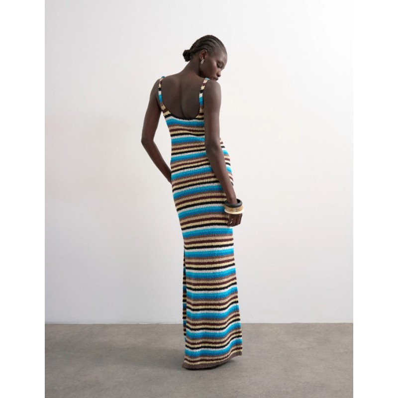 31001105 TSCAJSA SL MULTI STRIPPED MIDI KNIT DRESS