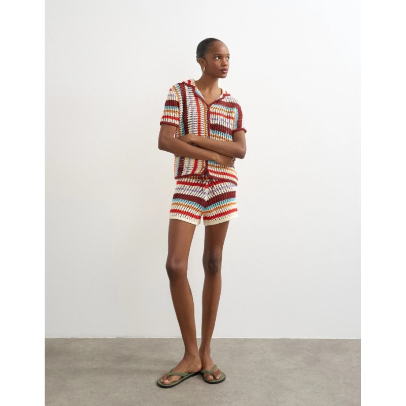 31001110 TSGERBI SS CROCHEST STRIPED KNIT SHIRT