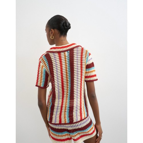 31001110 TSGERBI SS CROCHEST STRIPED KNIT SHIRT