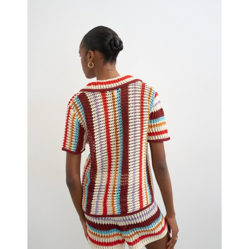 31001110 TSGERBI SS CROCHEST STRIPED KNIT SHIRT