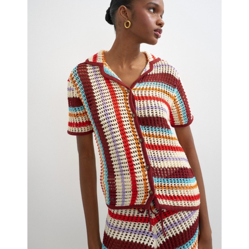 31001110 TSGERBI SS CROCHEST STRIPED KNIT SHIRT