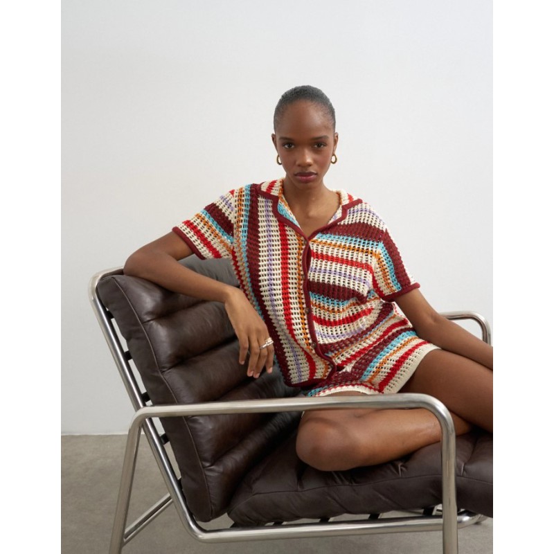 31001110 TSGERBI SS CROCHEST STRIPED KNIT SHIRT