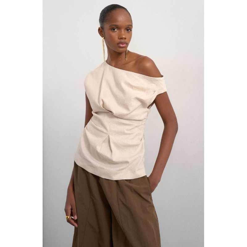 31001156 TSARISA ASYMMETRIC TWIST SHOULDER TOP