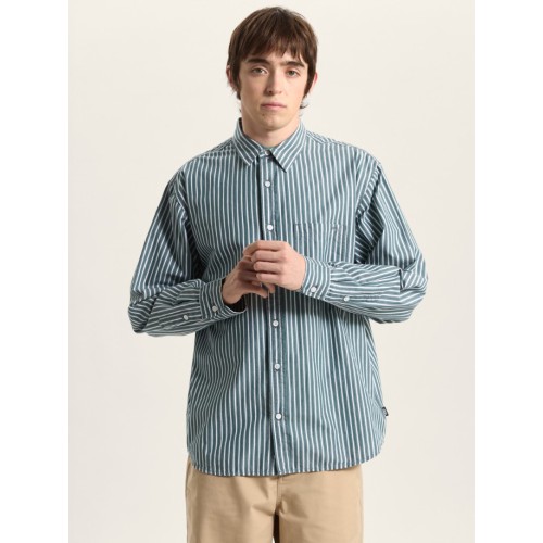 VN000T76FRJ1 DOBBY STRIPE LS SHIRT MYSTIC MOSS
