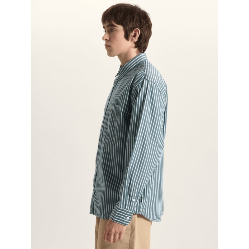 VN000T76FRJ1 DOBBY STRIPE LS SHIRT MYSTIC MOSS