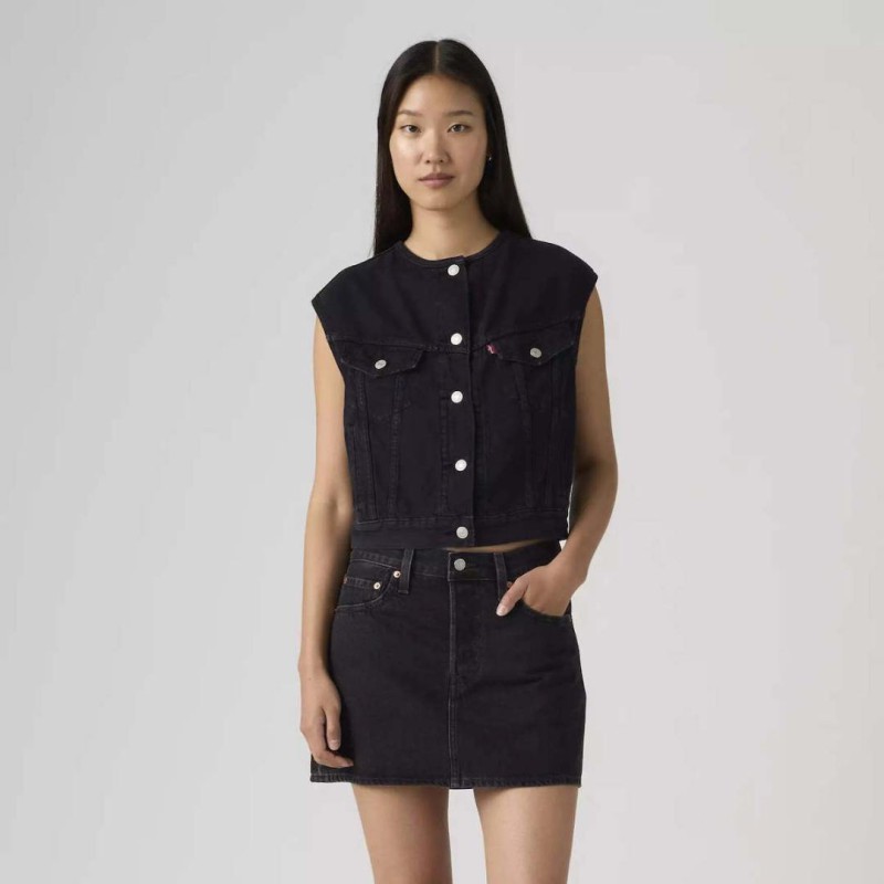 005NP-0003 COLLARLESS SHRUNKEN 90S VEST BLACK