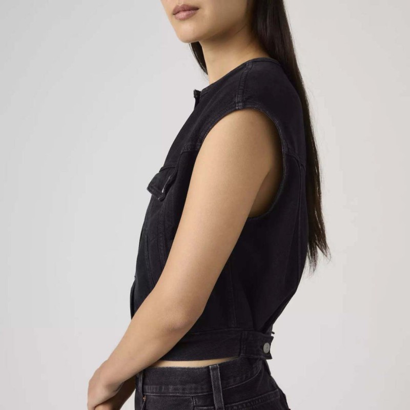 005NP-0003 COLLARLESS SHRUNKEN 90S VEST BLACK