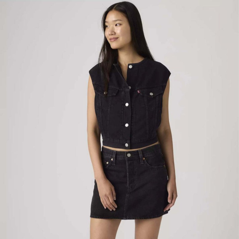005NP-0003 COLLARLESS SHRUNKEN 90S VEST BLACK