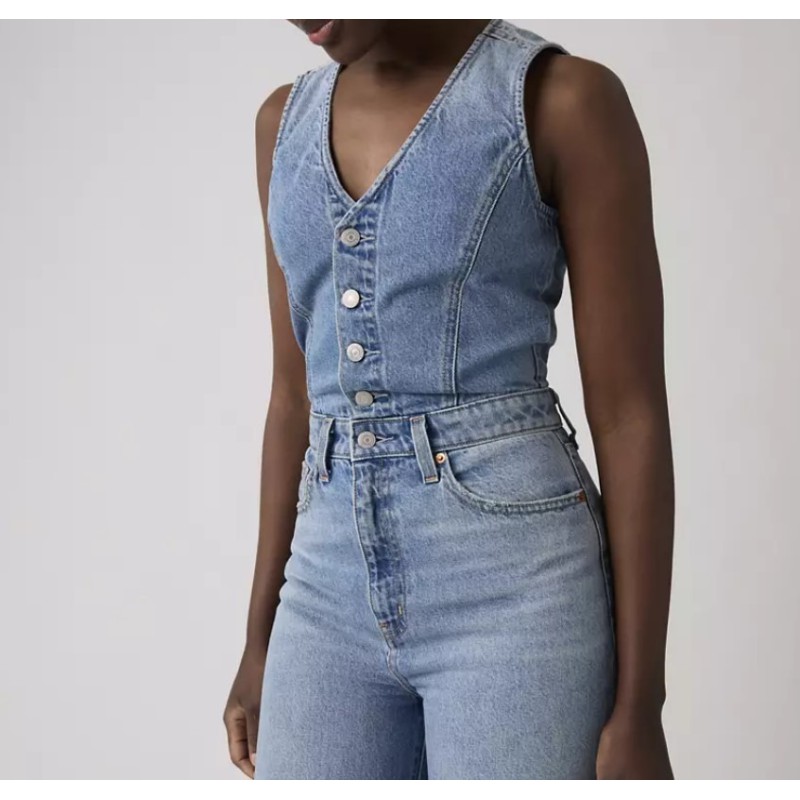 0002R-0001 DNM VEST WIDELG JUMPSUIT MED INDIGO