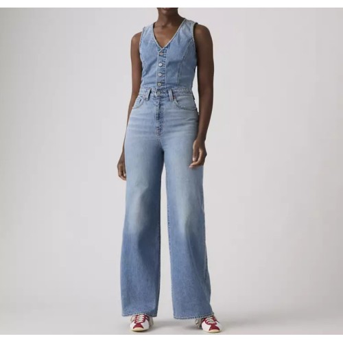 0002R-0001 DNM VEST WIDELG JUMPSUIT MED INDIGO