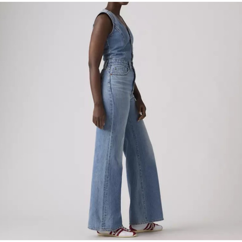 0002R-0001 DNM VEST WIDELG JUMPSUIT MED INDIGO